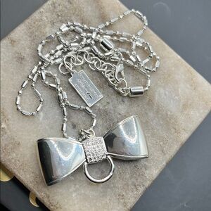 My Flat In London Silver Tone Necklace drop Dangle Bow
